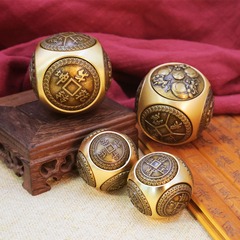 黃銅圓球六面轉錢手把件陀螺轉轉玄關家用客廳辦公室桌面擺件禮物