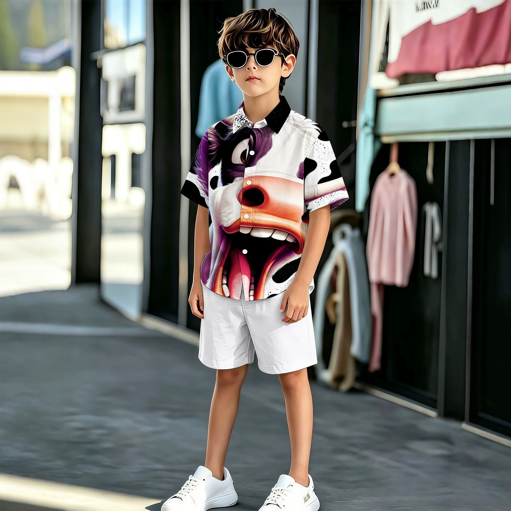 Multi-Element New Product, 3D Printed Pattern, Durable Attractive, Medium To Large Size Boys' Shirt And Shorts Set,_voghion.com