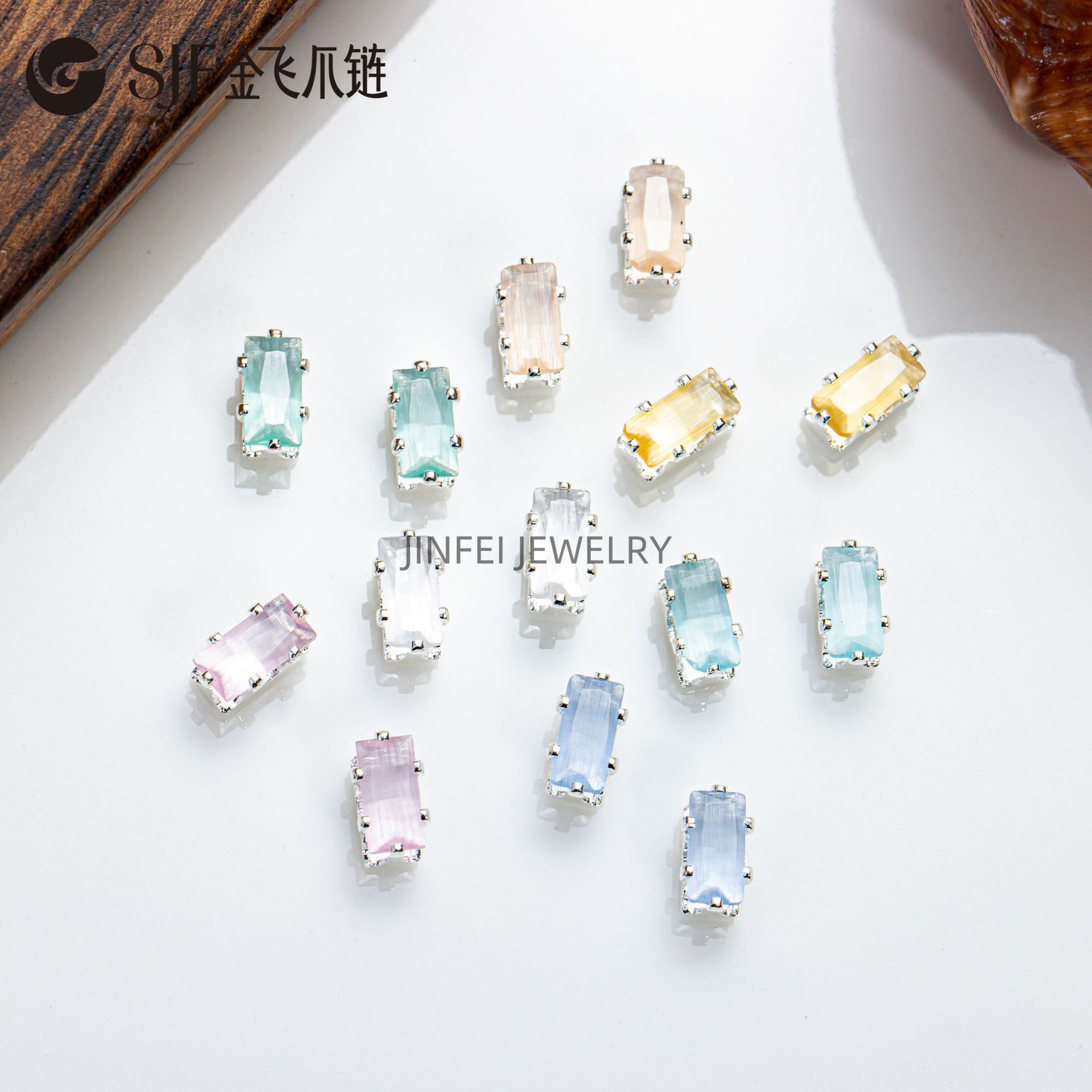 직사각형 컬러풀 캣아이 스타일 실버 바탕 수제 다이아몬드 DIY 휴대폰 케이스 의류 신발 가방 헤어 액세서리