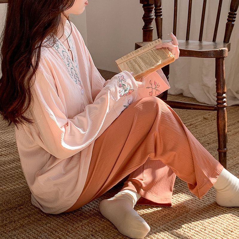 Al por mayor transfronterizo primavera y otoño nuevo cardián espuma monje cuello ropa de casa pijamas mujeres con cojín de pecho image 2