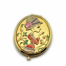 锌合金小化妆镜精致女孩镶钻椭圆小镜子浮雕工艺婚礼回赠礼品批发