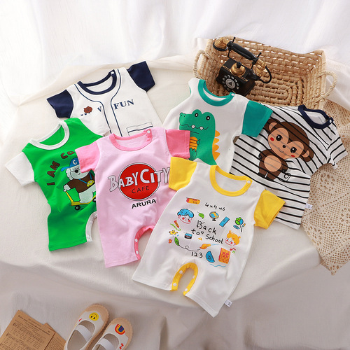 Summer clothing Newborn baby pure cotton short-sleeved thin open-bottom crawler outfit Infant one-piece clothing Hasty