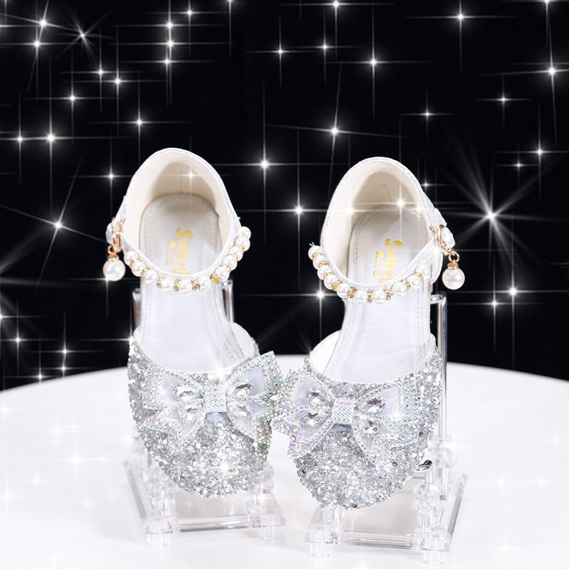 Girls Princess Shoes Shiny Dress Dress Banquet Crystal Stage Show Small Host Model Girls