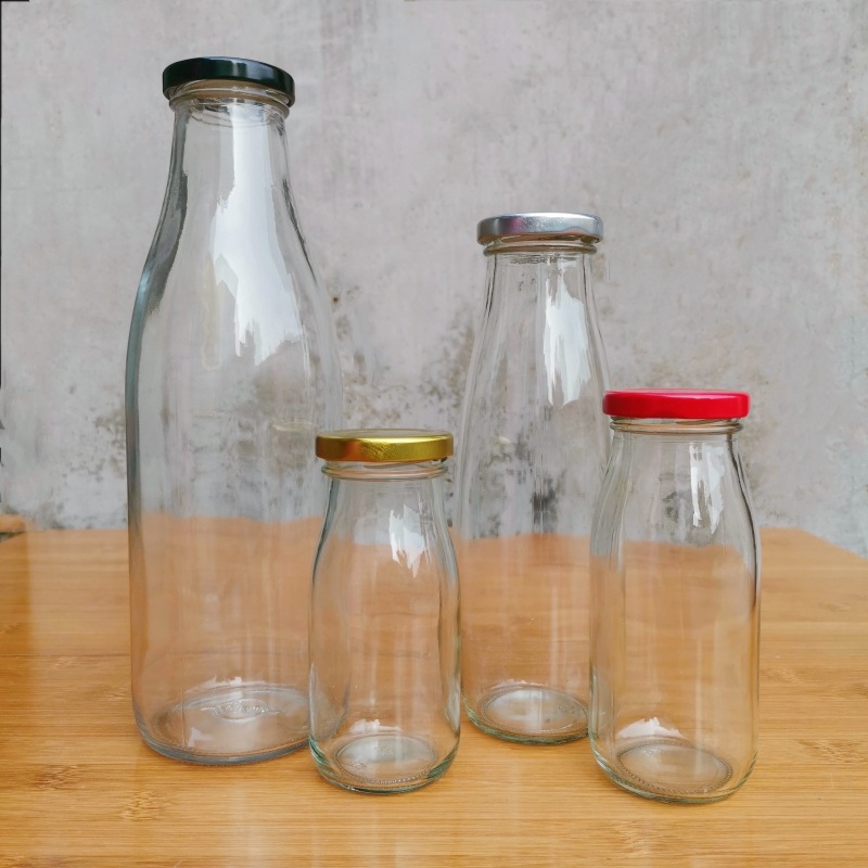 200Ml250Ml500Ml1000Ml Silk Mouth Milk Bottle Milk Tea Bottle Coffee Bottle Iron Lid Beverage Bottle Glass
