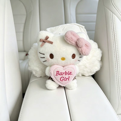 Hello Kitty Cute Car Tissue Box 2026 New Model Car Rear Seat Hanging Tissue Box Hanging Bag for Women (Car tissue box/set) - pink-heart-coffee-skirt-velvet-cat-arrest-white-velvet-bag