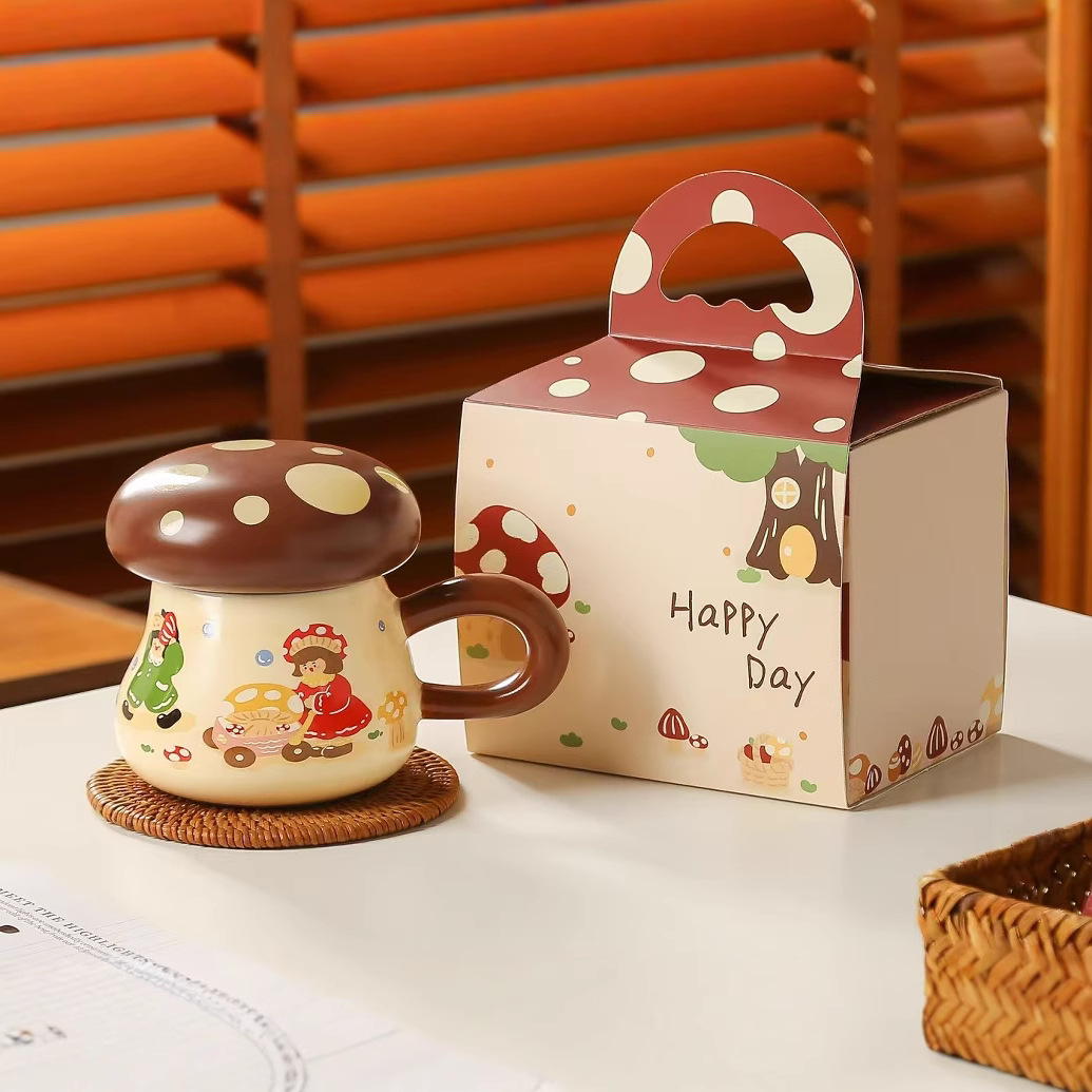 Taza de hongos con personalidad de dibujos animados creativos, souvenirs de cerámica, taza de alto valor para niñas, taza de café con forma linda