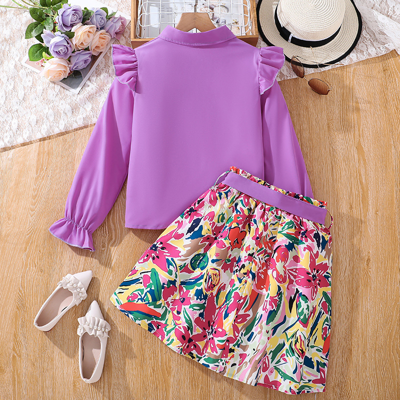 Mädchen Set Aus Langarmshirt Und Rock Für Den Herbst Zweiteiler_voghion.com