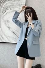 秋装蓝色简约西装外套女新款休闲小个子通勤西服韩系纯色干练女装