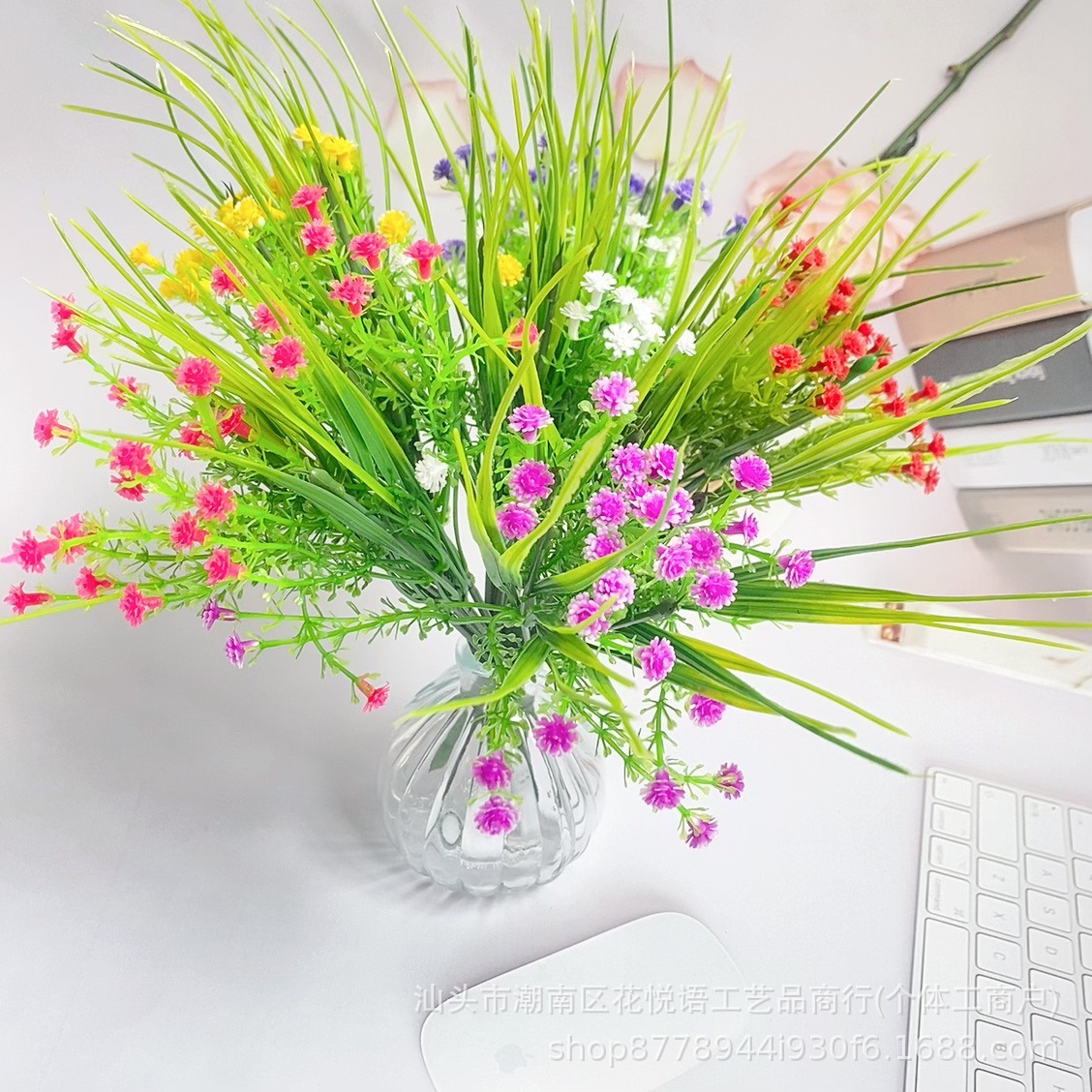 Jarrón de plástico ramo de aliento de bebé flor simulada de rosa pequeña flor falsa decorativa jardinera exterior decoración floral simulada