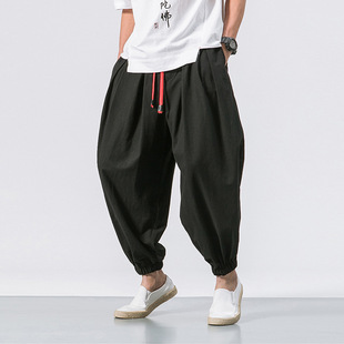 Cross-border Chinese Style Ice Silk Cotton and Linen Men's Pants Loose plus size Men's Fashion Trousers Harlan Pants Lantern Leg Casual Pants
