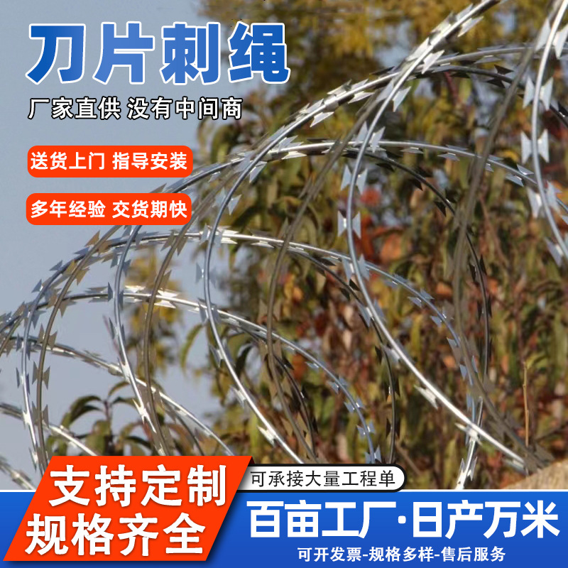 定制不锈钢刀片刺绳果园农场机场监狱刺丝滚笼小区厂区防爬刺网