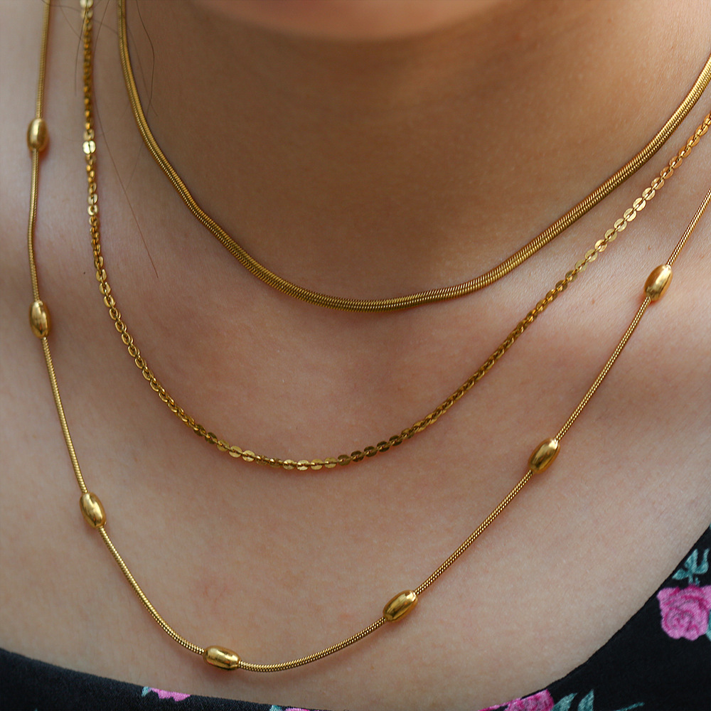 304 Stainless Steel Material Solid Color Pattern Wholesale Jewelry Simple Style Solid Color Titanium Steel Plating Three Layer Necklace
