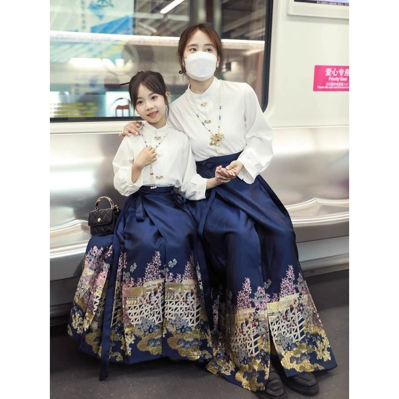 Hanfu, summer set, dress, for teenagers, Chinese style, family style
