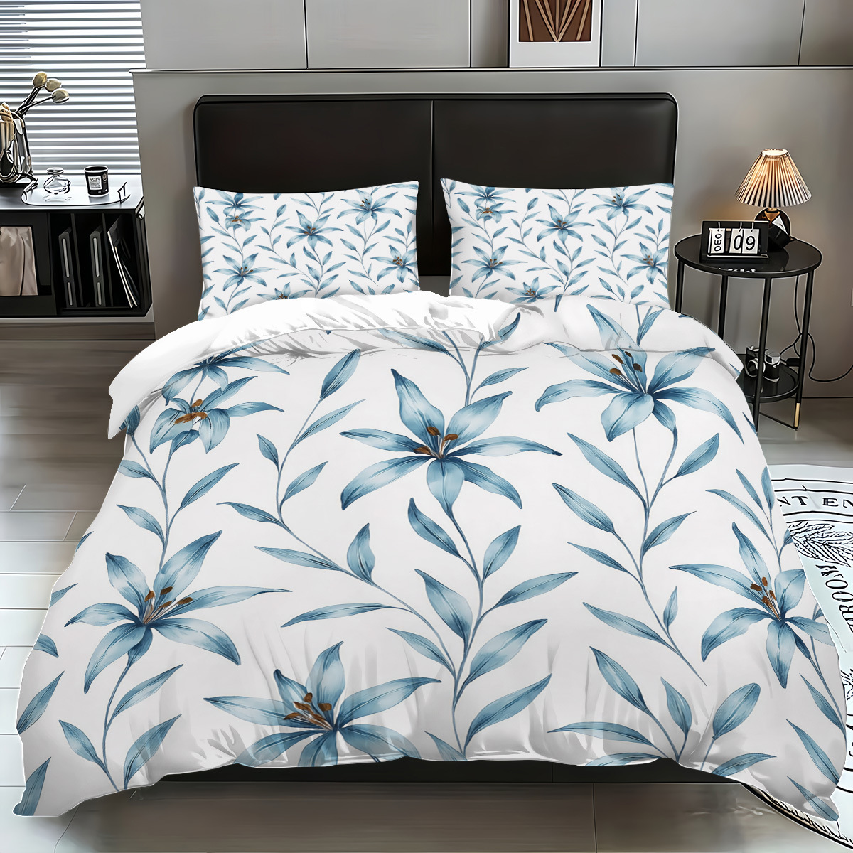 Funda de edredón floral fresca pequeña transfronteriza Estilo pastoral Ropa de cama floral pequeña Funda de edredón cepillada Juego de tres piezas JIT