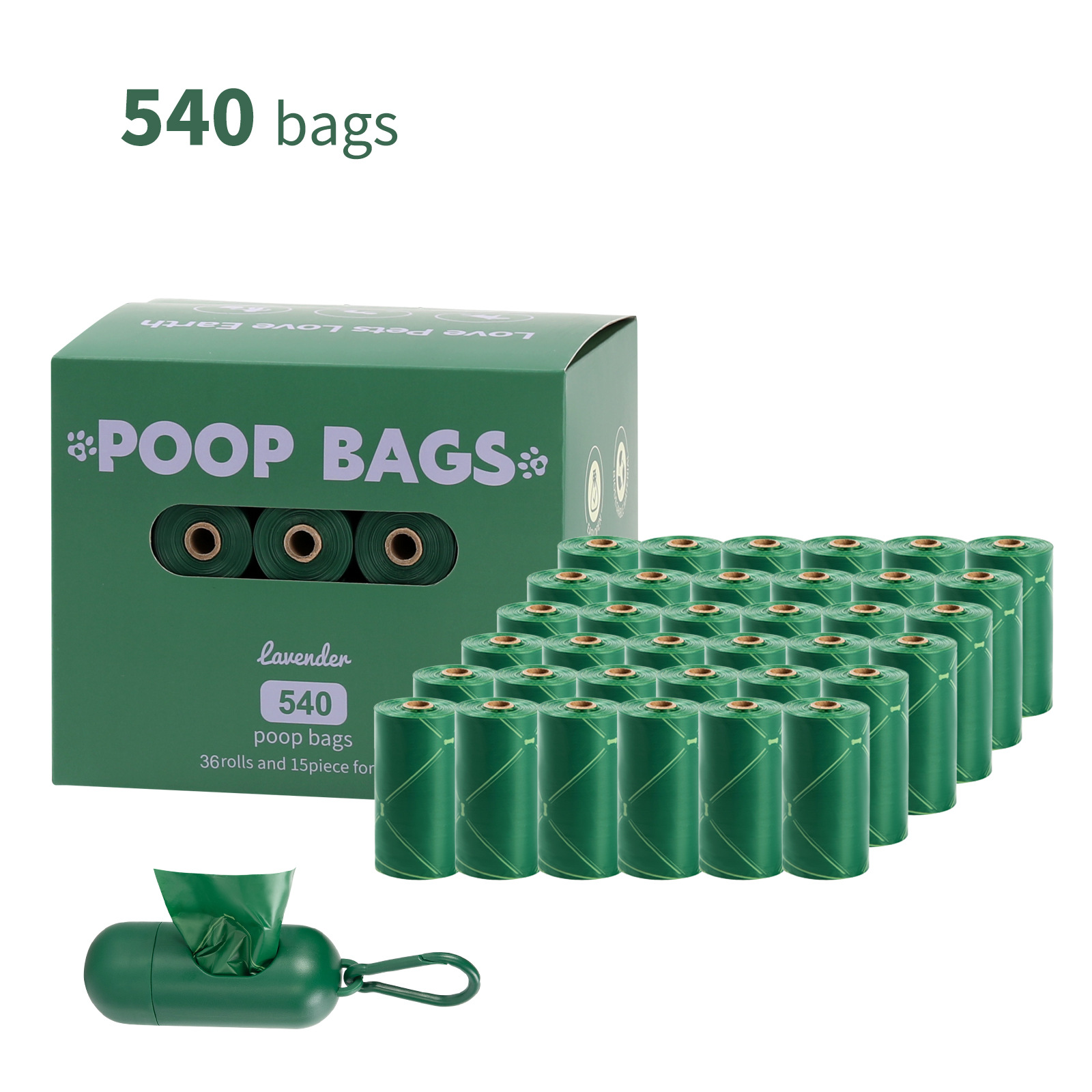 Nuevo medio ambiente biodegradable bolsa de basura de mascotas bolsa de basura distribuidor de bolsa de heces OPP caja de cabeza de fijación empaquetada bolsa de heces