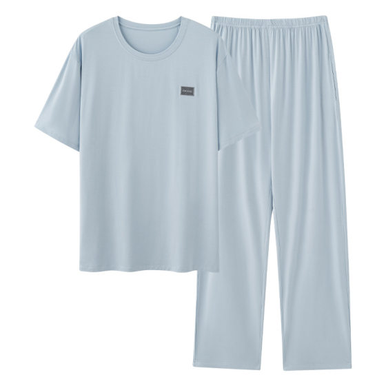 Men's Pajamas Modal Summer Thin Short-sleeved Trousers Home Clothes Summer Ice Silk Solid Color Casual plus size suit