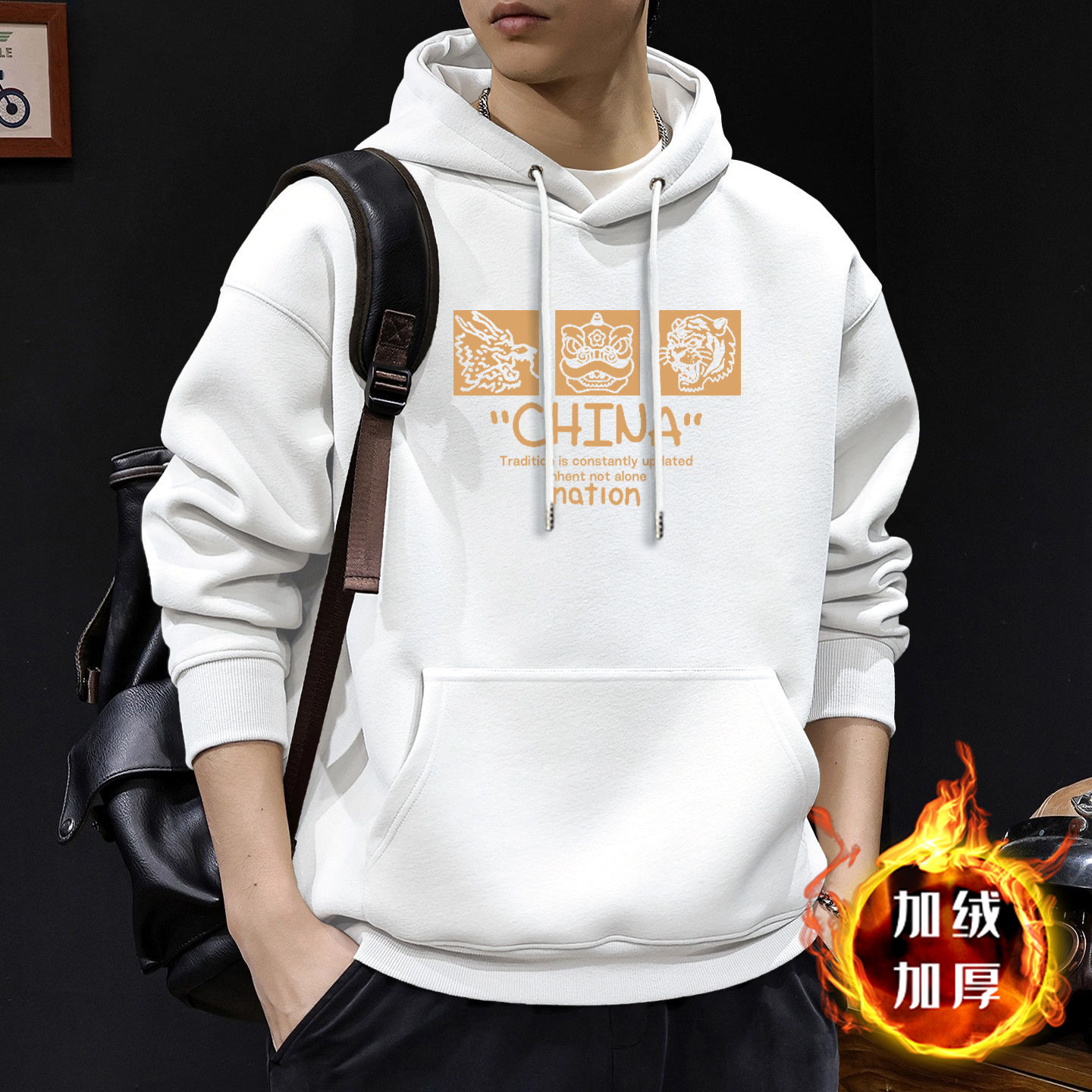 Chaqueta con capuz para hombres primavera y otoño marca de moda americana con chaqueta gruesa de lana de invierno de gran tamaño