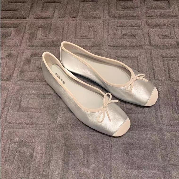 Grape Mom with Round Head Shallow Mouth Bow Feet Small Flat Ballet Shoes Silk Single Shoes Women's Spring and Autumn