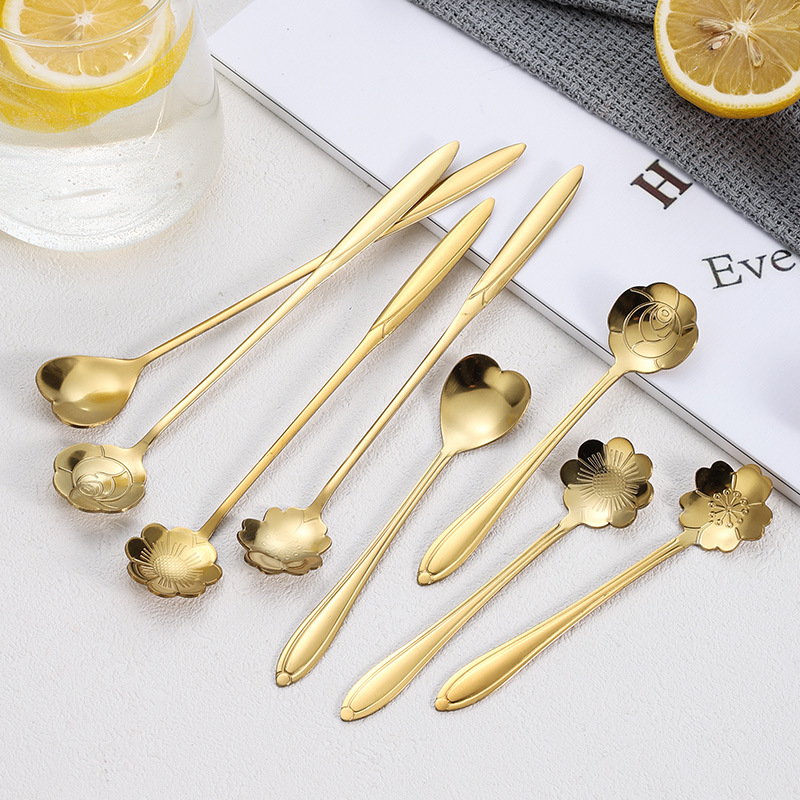 Stainless Steel Cherry Blossom Long Handle Mug Stirring High Aesthetic Coffee Bird's Nest Gift Spoon_voghion.com