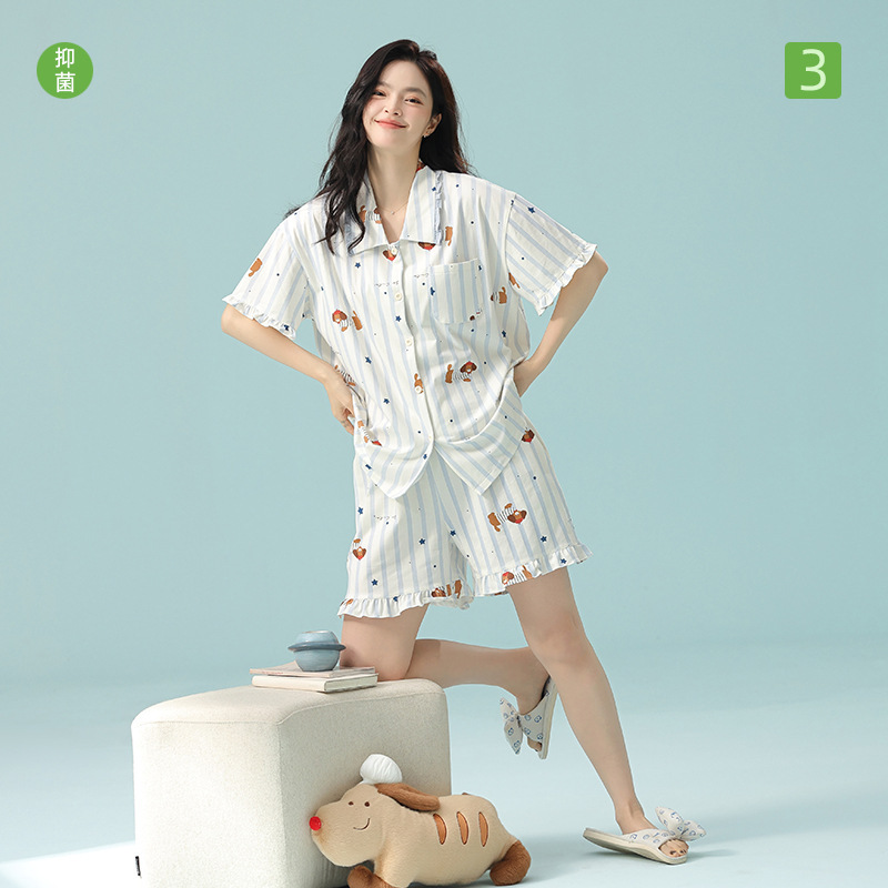[Antibacterial Xinjiang Cotton] Class A Rack Cotton Pajamas for Spring and Summer Women's Cotton Short Sleeve Carto Dog Home Service suit