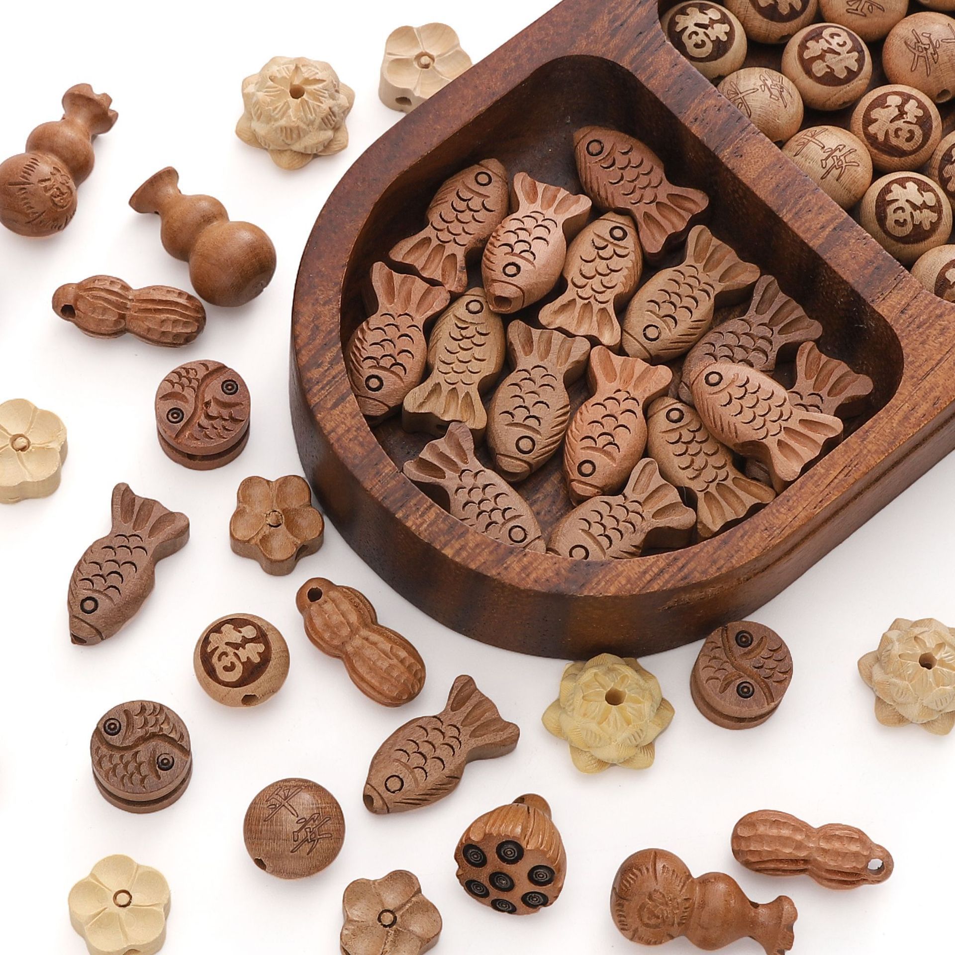 Guofengwen juega Ping An Fu cuentas de madera hechas a mano DIY colgantes de cuentas de cadena de material de teléfono móvil accesorios de cuentas a granel