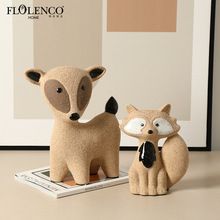 现代侘寂抽象动物卡通陶瓷摆件展厅民宿书柜桌面新潮家居软装饰品