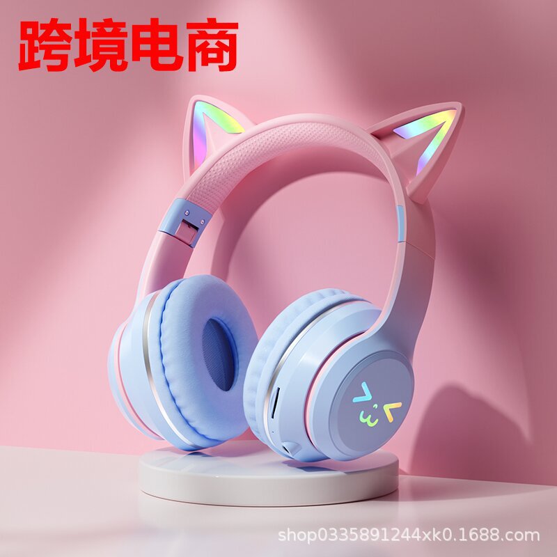 Cross-Border Popular Bt-618 High-Looking Cat Ear Head-Mounted Wireless Bluetooth Headset with Long Battery Life Factory Direct Sale