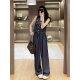 Cross-border Women's suit 2025 New Summer Light Mature Elegant Tencel Denim Vest Slim Wide Leg Pants Two-piece Set