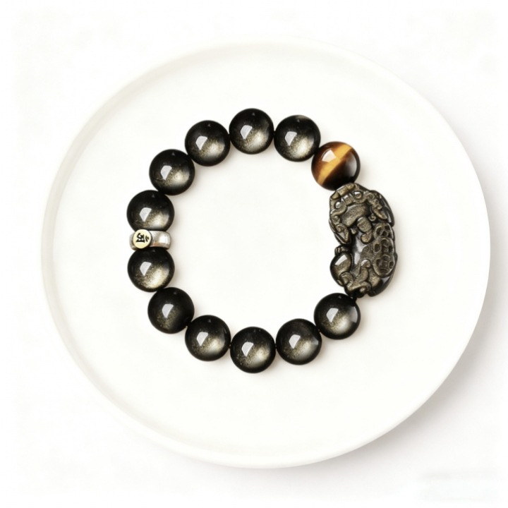 天然金曜石貔貅男士手链黑曜石手串闺蜜男友礼物2026马年爆款