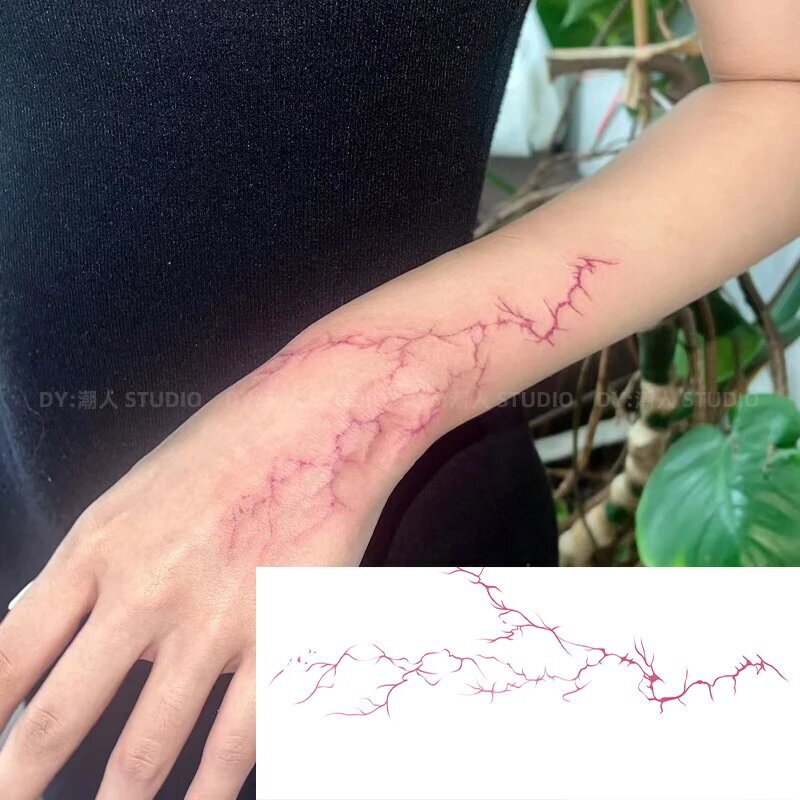 Halloween Mutant Lightning European and American Alternative Simple Line Crack Arm Neck Unisex Waterproof Long-Lasting Tattoo Stickers Halloween Mutant Lightning European and American Alternative Simple Line Crack Arm Neck Unisex Waterproof Long-Lasting Tattoo Stickers