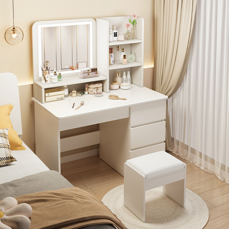 Dressing Table for Home Small Apartment Light Luxury Cream Style Cupboard Integrated Bedside Table Girls Bedroom Computer Makeup Table