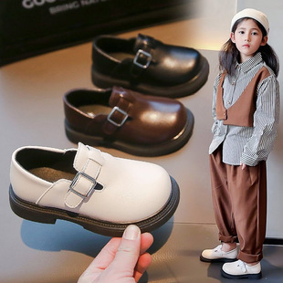 2025 spring new girls' shoes British style leather shoes black round toe soft sole shoes princess shoes college style white