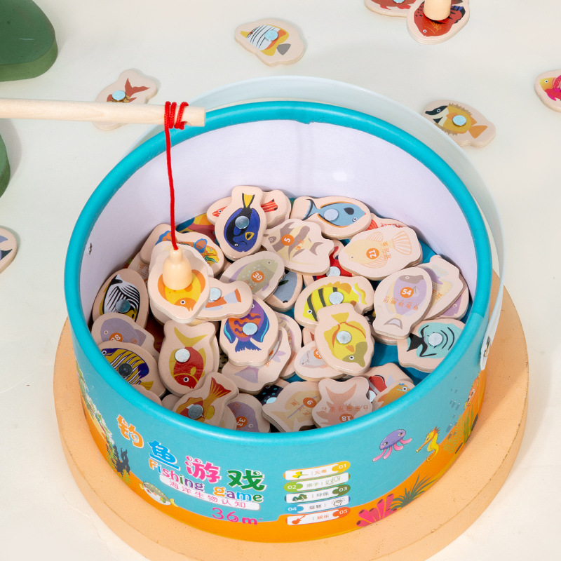 Wooden marine children's cognitive magnetic fishes for fishing