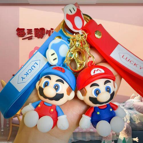 Cartoon sitting Super Mario keychain cute Mario doll pendant car key chain ring pendant wholesale