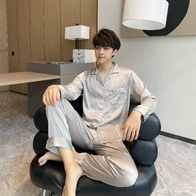Silk summer pijama, long-sleeve, trousers, high-quality style