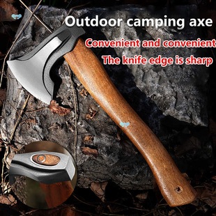 Hand Forged Carbon Steel Camping Ax with Wooden Handle Cross-Border