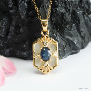 Military Natural Sapphire Cross Pendant Blue Colored Sapphire White Mother-Of-Pearl Necklace Wholesale Dropshipping Cb 4082902