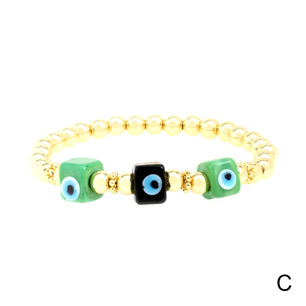 Fashion Devilu0027S Eye Square glass Copper Beaded Gold Plated Bracelets 1 Piece