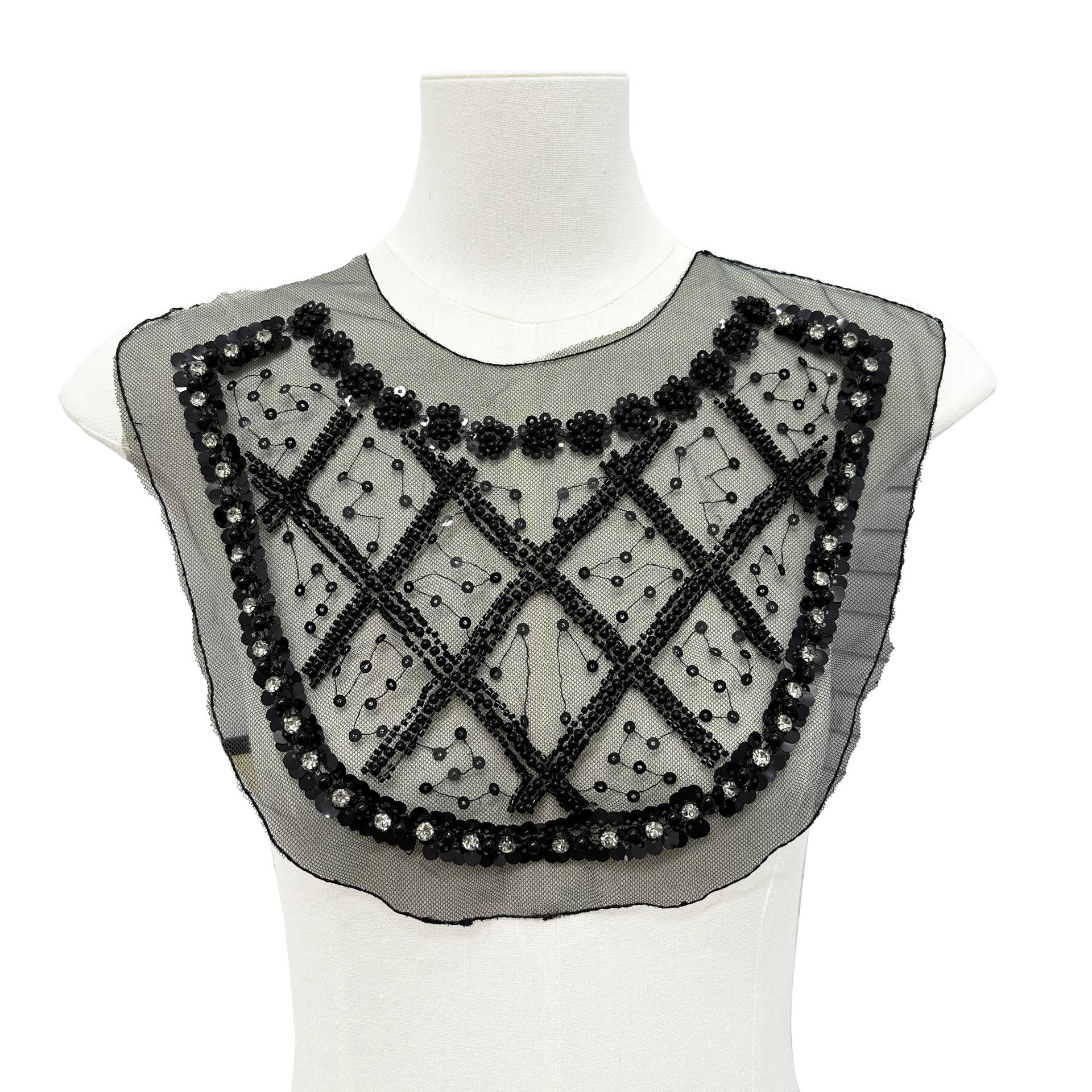 Vestido de mujer al por mayor cuello de perla de costura de malla de hilo de ropa infantil cuello delantero y trasero diy accesorios de encaje de diamante image 6