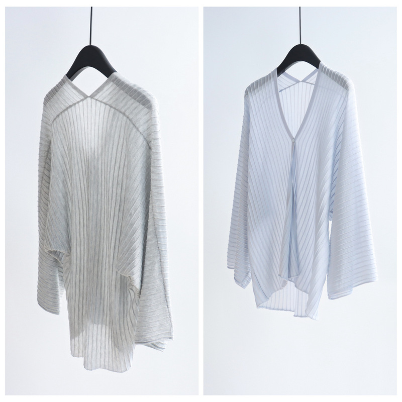 Textured Ribbed Knit Cardigan with Batwing Sleeves for Spring/Summer, Japanese Style, Lightweight, Sun-Protective, for Women