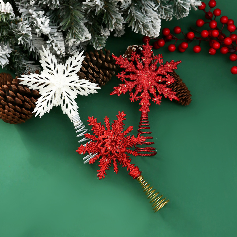 Decoración de copo de nieve para la punta del árbol de Navidad, copo de nieve rojo hueco de plástico, decoración festiva para el árbol de Navidad.