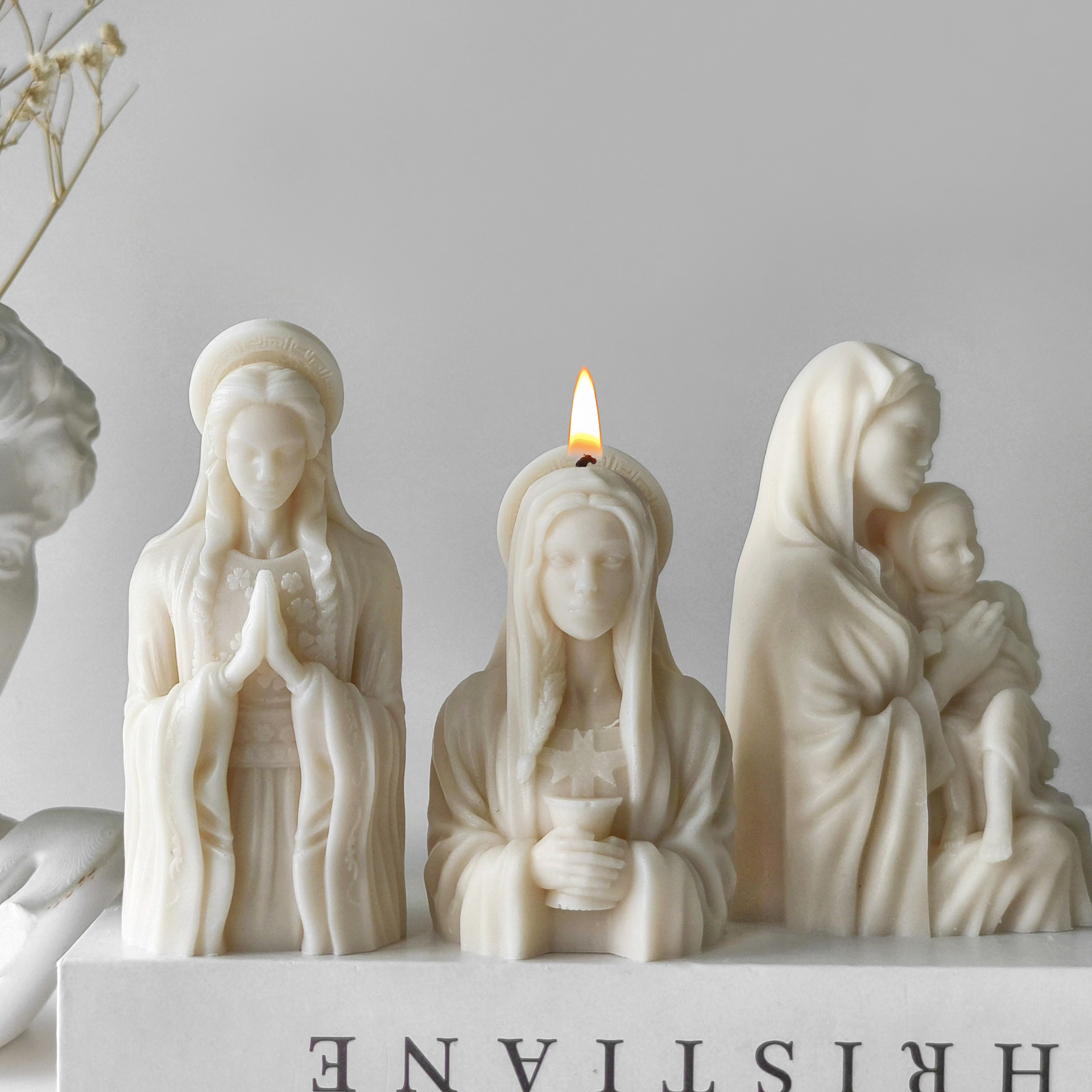 Jiahuimei madre con niños aromaterapia vela de silicona molde DIY epoxi cuerpo vela diosa estatua herramienta abrasiva