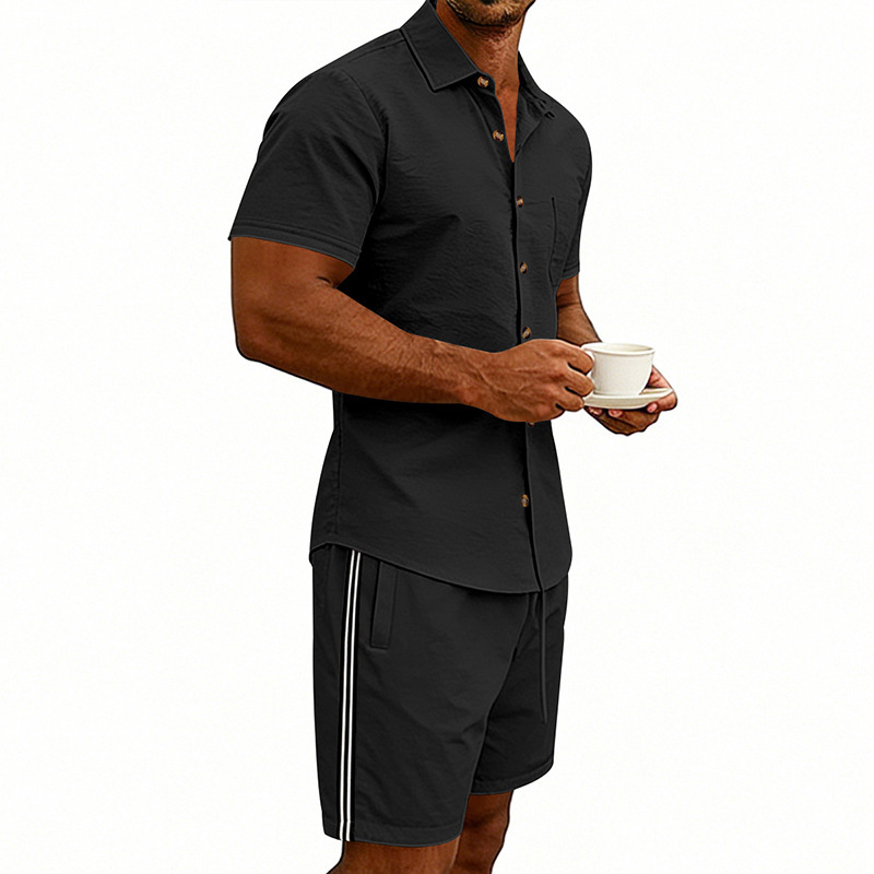 Set uomo estivo con camicia a maniche corte e pantaloncini a righe_voghion.com