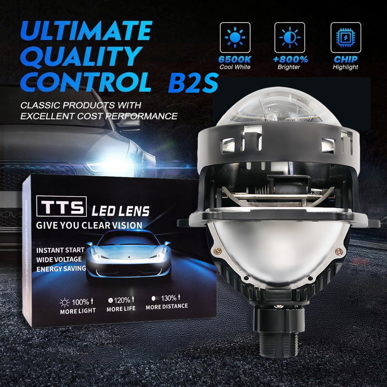 Nueva lente B2S de 3 pulgadas inteligente de alta potencia lente de doble luz lente de faro LED de automóvil blanco lejano cercano super brillante