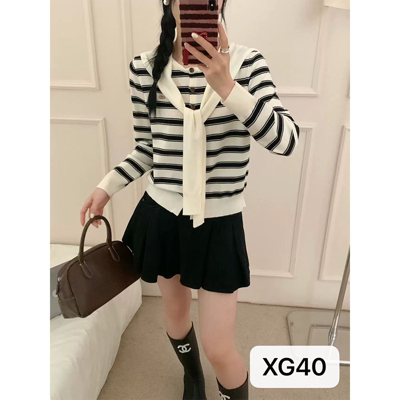 韩版圆领披肩条纹针织开衫女秋季洋气百搭小衫外套高级感显瘦上衣|undefined