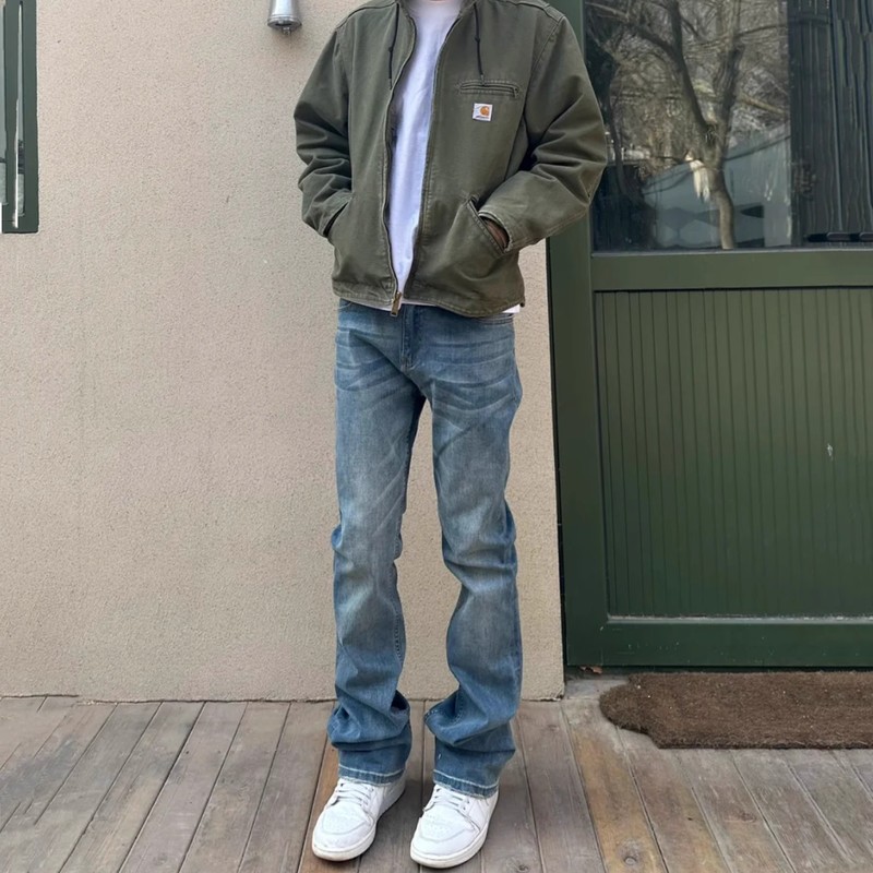 美式高街垂感cleanfit浅蓝色微喇牛仔裤男直筒显瘦vibe长裤子潮牌|undefined