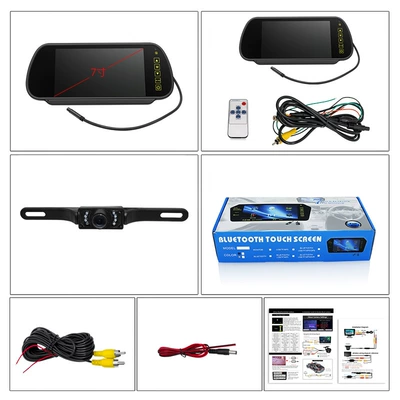 7 inch rearview mirror display: Car display - 7inch-rearview-mirror-long-license-plate-camera-wired-version