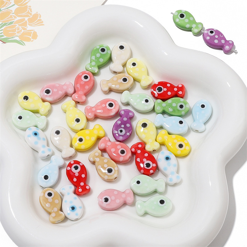 4g Weight Beads Jewelry Making Type 2 Pieces 11 * 19mm Hole 2~2.9mm Ceramics Fish DIY Jewelry Accessories Beads