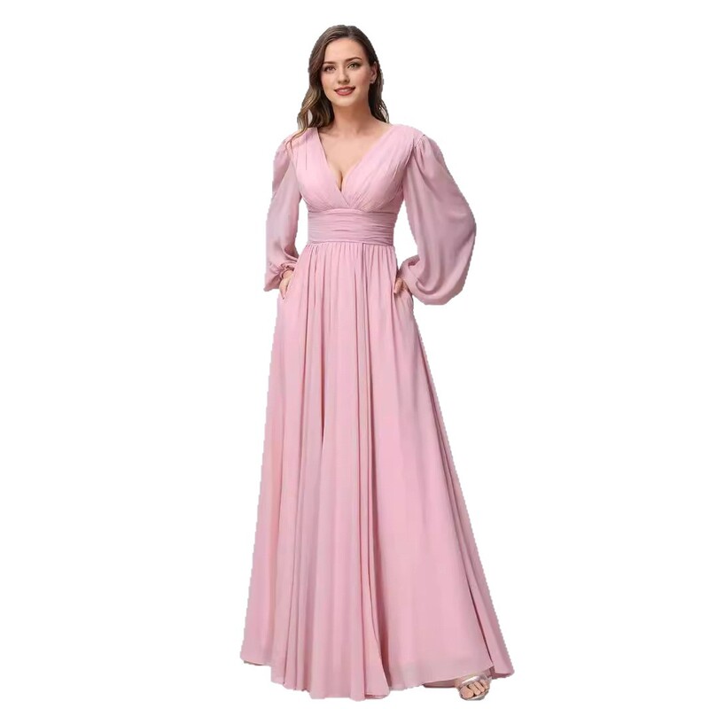 Amazon Bridesmaid Dress European and American Style Long Gown Sexy Elegant Temperament Slit Train Evening Dress for Women