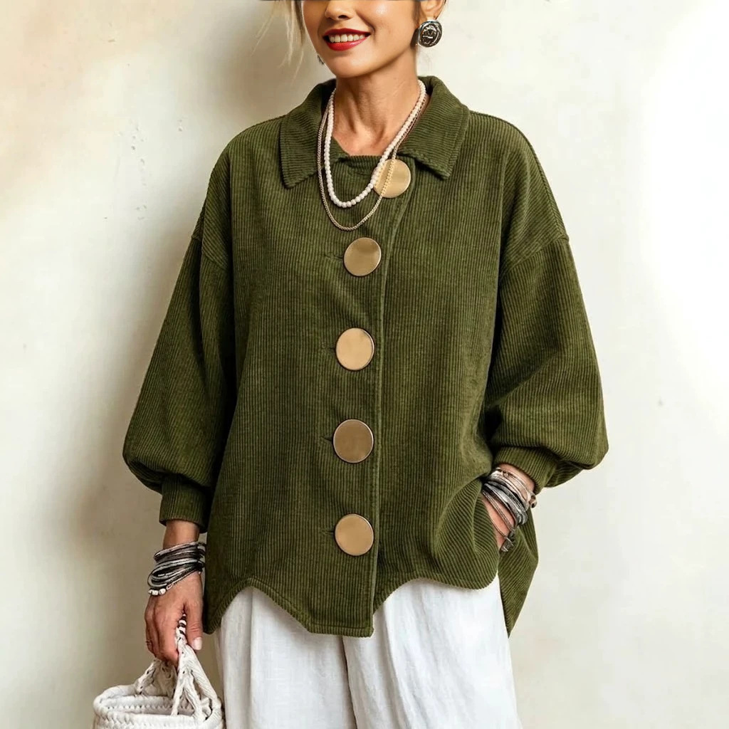 2026 European and American cross-border Amazon autumn/winter new collection: oversized corduroy jacket with a large collar and extra-large metal buttons